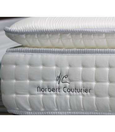 Matelas réf: AMBOISE Norbert Couturier- H33 cm- HYBRIDE - 800 R. ensachés 7 zones - Sur-matelas cousu- accueil 6 cm de visco