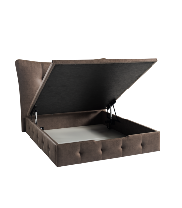 Sommier Coffre Réf: ANKARA - Capitonné - Hauteur utile 28 cm - Vérins hydrauliques - Fond mélaminé blanc 12 mm