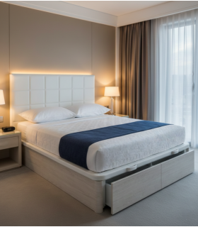 Sommier Coffre Réf: TERUEL - Hauteur utile 28.5 cm - Vérins hydrauliques - Fond mélaminé blanc 12 mm - Entièrement démontable